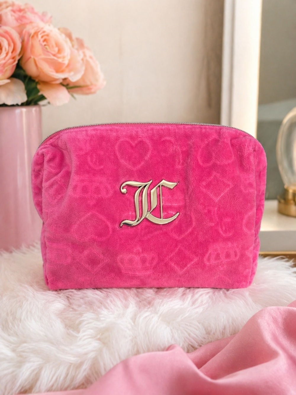 Juicy Couture Hot Pink Velvet Cosmetic Bag
